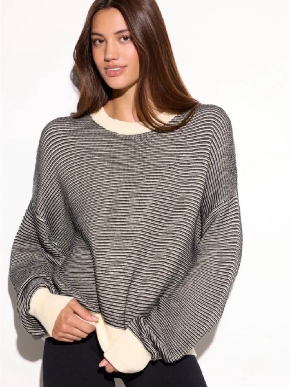 Rue Ottoman Spiritual Gangster Black & Cream Striped Crewneck Sweater